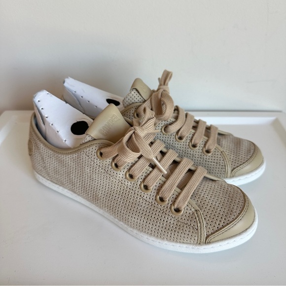 Camper Uno Perforated Suede Low Top Sneakers - Beige Tan, Size 38 - Picture 6 of 17